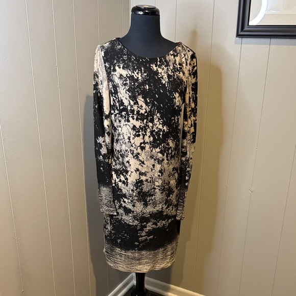 B15 Jessica Howard Women’s 10 Abstract Black and Grey Long Sleeve Dress - Picture 1 of 6